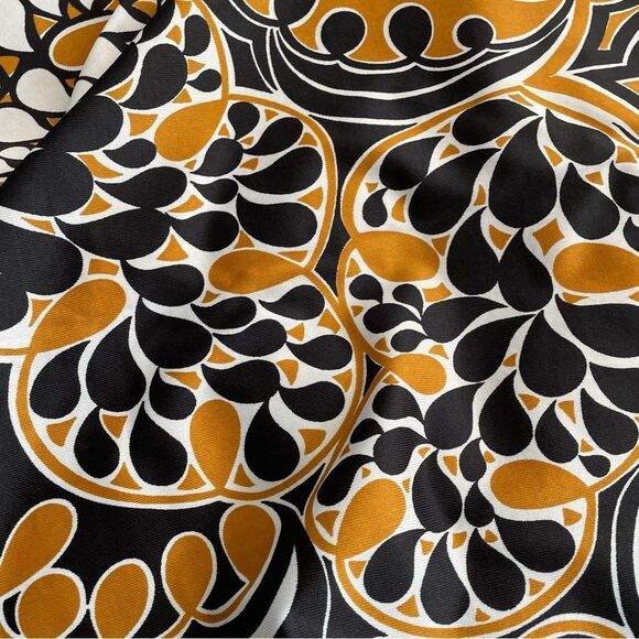 Vintage 70s 1971 Ameritex Co Polyester Mod Fabric Black Golden Tan White 66x64” - Picture 3 of 6